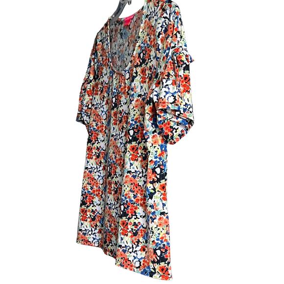 SUNNY LEIGH SHORT SPLIT SLV, V-NECK, TUNIC TOP, WOMENS, L, MULTICOLORED FLORAL - Picture 3 of 12